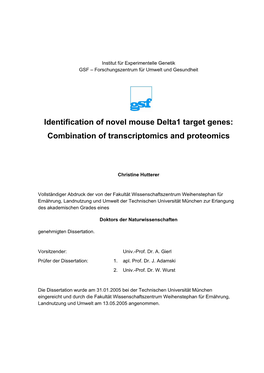 Identification of Novel Mouse Delta1 Target Genes: Combination of Transcriptomics and Proteomics