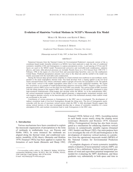 Evolution of Slantwise Vertical Motions in NCEP's Mesoscale Eta Model