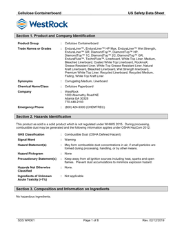 Cellulose Containerboard US Safety Data Sheet Section 1. Product And