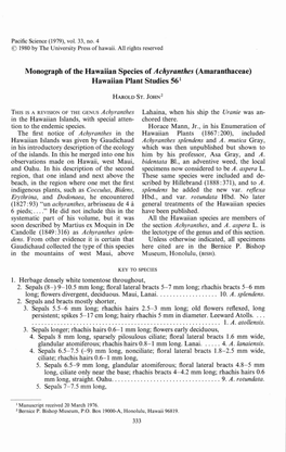 Monograph of the Hawaiian Species of Achyranthes (Amaranthaceae) Hawaiian Plant Studies 561