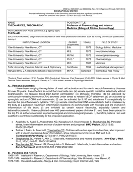 A. Personal Statement I Have Been Studying the Regulation of Mast Cell Activation and Its Role in Neuroinflammatory Diseases for Over 30 Years