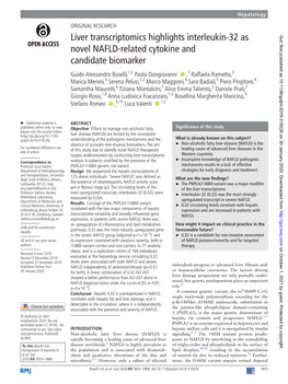 Liver Transcriptomics Highlights Interleukin-32 As Novel NAFLD