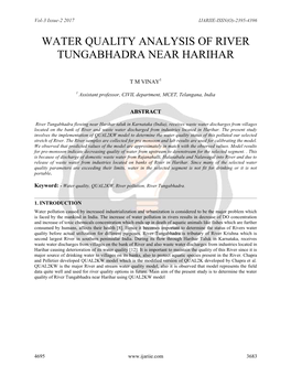 Water Quality Analysis of River Tungabhadra Near Harihar