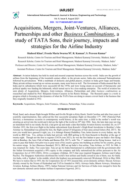 Acquisitions, Mergers, Joint-Ventures, Alliances, Partnerships and Other Business Combinations, a Study of TATA Sons, Their Jour