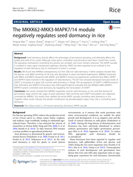 The MKKK62-MKK3-MAPK7/14 Module Negatively Regulates Seed