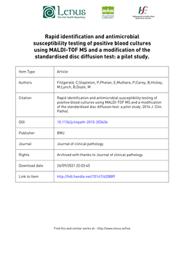 Rapid Identification and Antimicrobial Susceptibility Testing of Positive