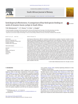 Seed Dispersal Effectiveness: a Comparison of Four Bird Species Feeding on Seeds of Invasive Acacia Cyclops in South Africa