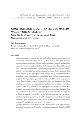 CONFLICTS and ISLAH STRATEGY of MUSLIM WOMEN ORGANIZATION Case Study of ‘Aisyiyah in Intra and Inter- Organizational Divergence