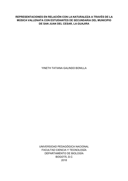 Representaciones En Relación Con La Naturaleza a Través De La Música Vallenata Con Estudiantes De Secundaria Del Municipio De San Juan Del Cesar, La Guajira