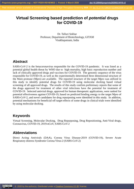 Virtual Screening Based Prediction of Potential Drugs for COVID-19