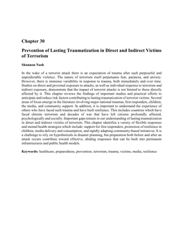 Chapter 30 Prevention of Lasting Traumatization in Direct and Indirect Victims of Terrorism