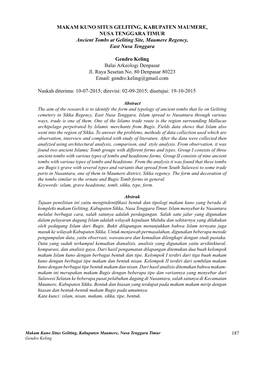MAKAM KUNO SITUS GELITING, KABUPATEN MAUMERE, NUSA TENGGARA TIMUR Ancient Tombs at Geliting Site, Maumere Regency, East Nusa Tenggara