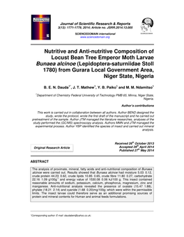 Nutritive and Anti-Nutritive Composition of Locust Bean Tree