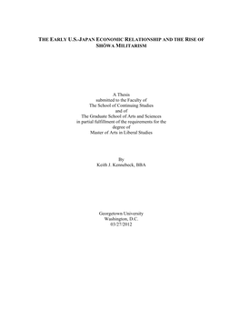 The Early Us-Japan Economic Relationship and the Rise of Shōwa