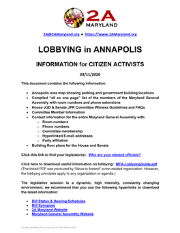 LOBBYING in ANNAPOLIS