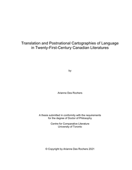Translation and Postnational Cartographies of Language in Twenty-First-Century Canadian Literatures
