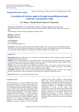 Correlation of Rearfoot Angle to Q-Angle in Patellofemoral Pain Syndrome: a Prospective Study