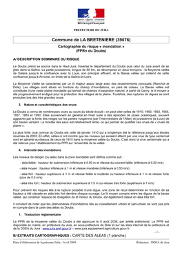 Commune De LA BRETENIERE (39076) Cartographie Du Risque « Inondation » (Pprn Du Doubs)