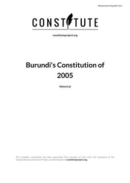 Burundi's Constitution of 2005