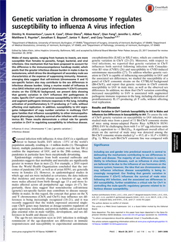 Genetic Variation in Chromosome Y Regulates Susceptibility to Influenza a Virus Infection