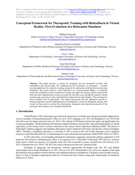 Conceptual Framework for Therapeutic Training with Biofeedback in Virtual Reality: First Evaluation of a Relaxation Simulator