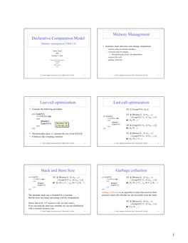 Declarative Computation Model Memory Management Last Call