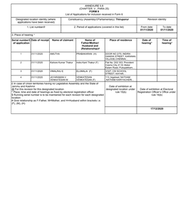 ANNEXURE 5.8 (CHAPTER V , PARA 25) FORM 9 List of Applications For