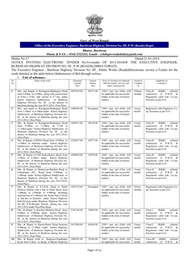 Memo No.37 Dated:21-01-2014 NOTICE INVITING ELECTRONIC TENDER No.9/E-Tender of 2013-2014OF the EXECUTIVE ENGINEER, BURDWAN HIGHWAY DIVISION NO