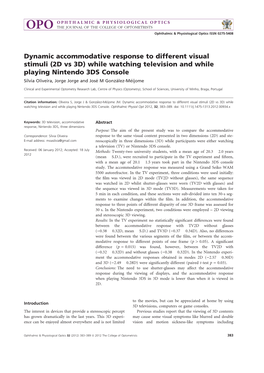 Dynamic Accommodative Response to Different Visual Stimuli