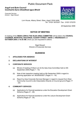 Public Document Pack Argyll and Bute Council Comhairle Earra Ghaidheal Agus Bhoid