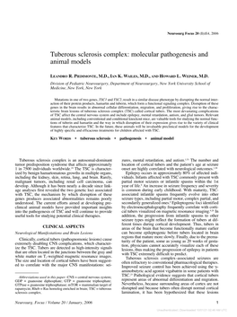 Tuberous Sclerosis Complex: Molecular Pathogenesis and Animal Models