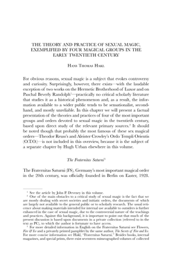 The Theory and Practice of Sexual Magic, Exemplified by Four Magical Groups in the Early Twentieth Century
