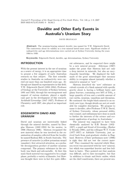 Davidite and Other Early Events in Australia's Uranium Story