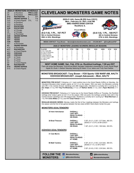 Cleveland Monsters Game Notes