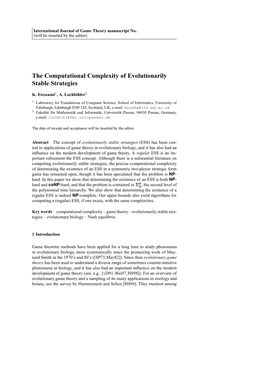 The Computational Complexity of Evolutionarily Stable Strategies