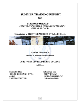 Summer Training Report On