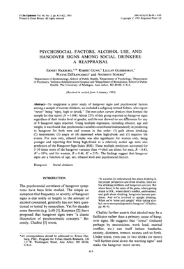 Psychosocial Factors, Alcohol Use, and Hangover Signs Among Social Drinkers: a Reappraisal