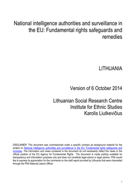 National Intelligence Authorities and Surveillance in the EU: Fundamental Rights Safeguards and Remedies