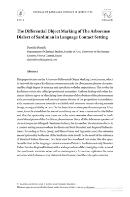 The Differential Object Marking of the Arborense Dialect of Sardinian in Language Contact Setting
