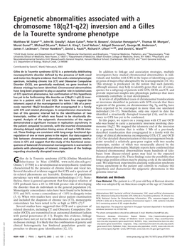 Epigenetic Abnormalities Associated with a Chromosome 18(Q21-Q22) Inversion and a Gilles De La Tourette Syndrome Phenotype