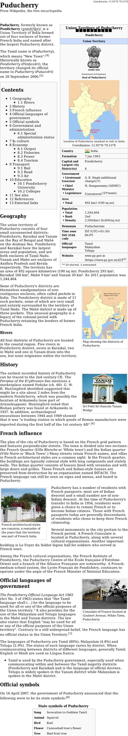 Puducherry from Wikipedia, the Free Encyclopedia