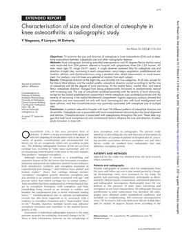 Characterisation of Size and Direction of Osteophyte in Knee Osteoarthritis: a Radiographic Study Y Nagaosa, P Lanyon, M Doherty