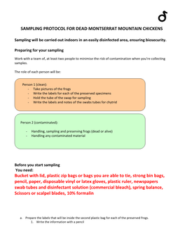SAMPLING PROTOCOL for DEAD MONTSERRAT MOUNTAIN CHICKENS Bucket with Lid, Plastic Zip Bags Or Bags You Are Able to Tie, Strong Bi