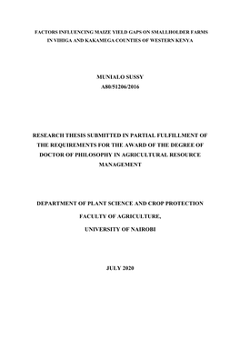 Factors Influencing Maize Yield Gaps on Smallholder Farms in Vihiga and Kakamega Counties of Western Kenya