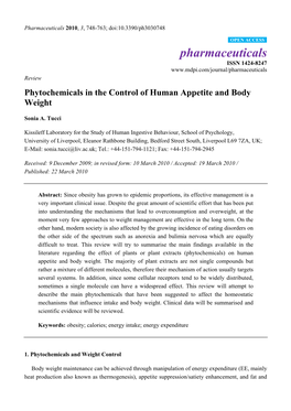 Phytochemicals in the Control of Human Appetite and Body Weight