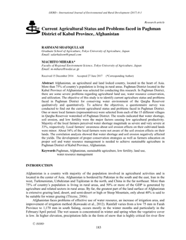 Current Agricultural Status and Problems Faced in Paghman District of Kabul Province, Afghanistan