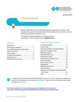 Blue Cross and Blue Shield January 2018 5 Tier Basic Drug List