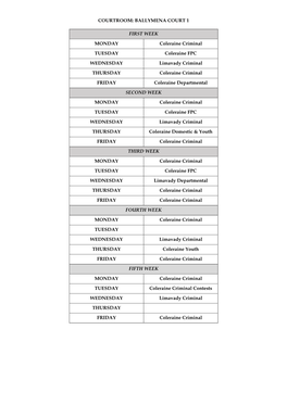 COURTROOM: BALLYMENA COURT 1 FIRST WEEK MONDAY Coleraine