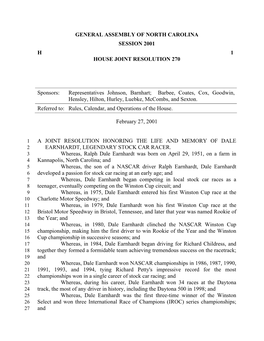 General Assembly of North Carolina Session 2001 H 1 House Joint Resolution 270