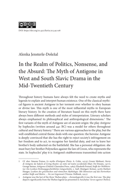 In the Realm of Politics, Nonsense, and the Absurd: the Myth of Antigone in West and South Slavic Drama in the Mid-Twentieth Century